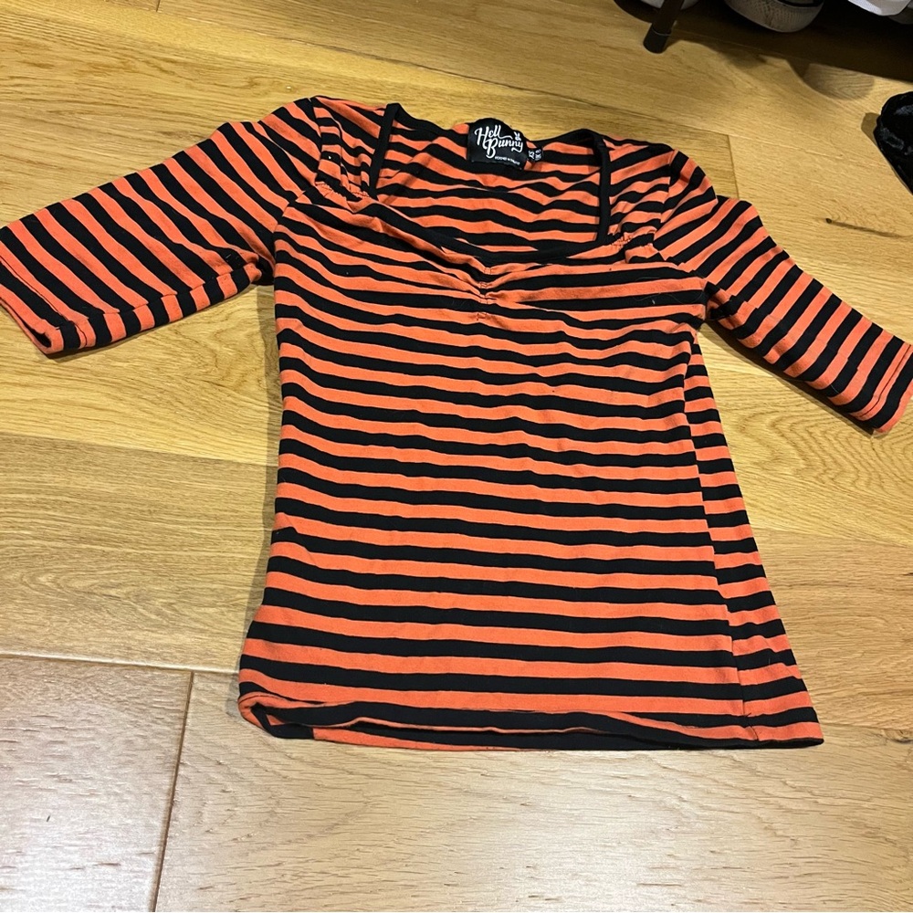 Striped Hell Bunny Halloween Shirt - Black and Orange